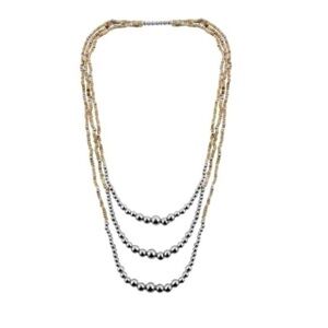 Cream Beaded 3 Layered Necklace 24 Inches